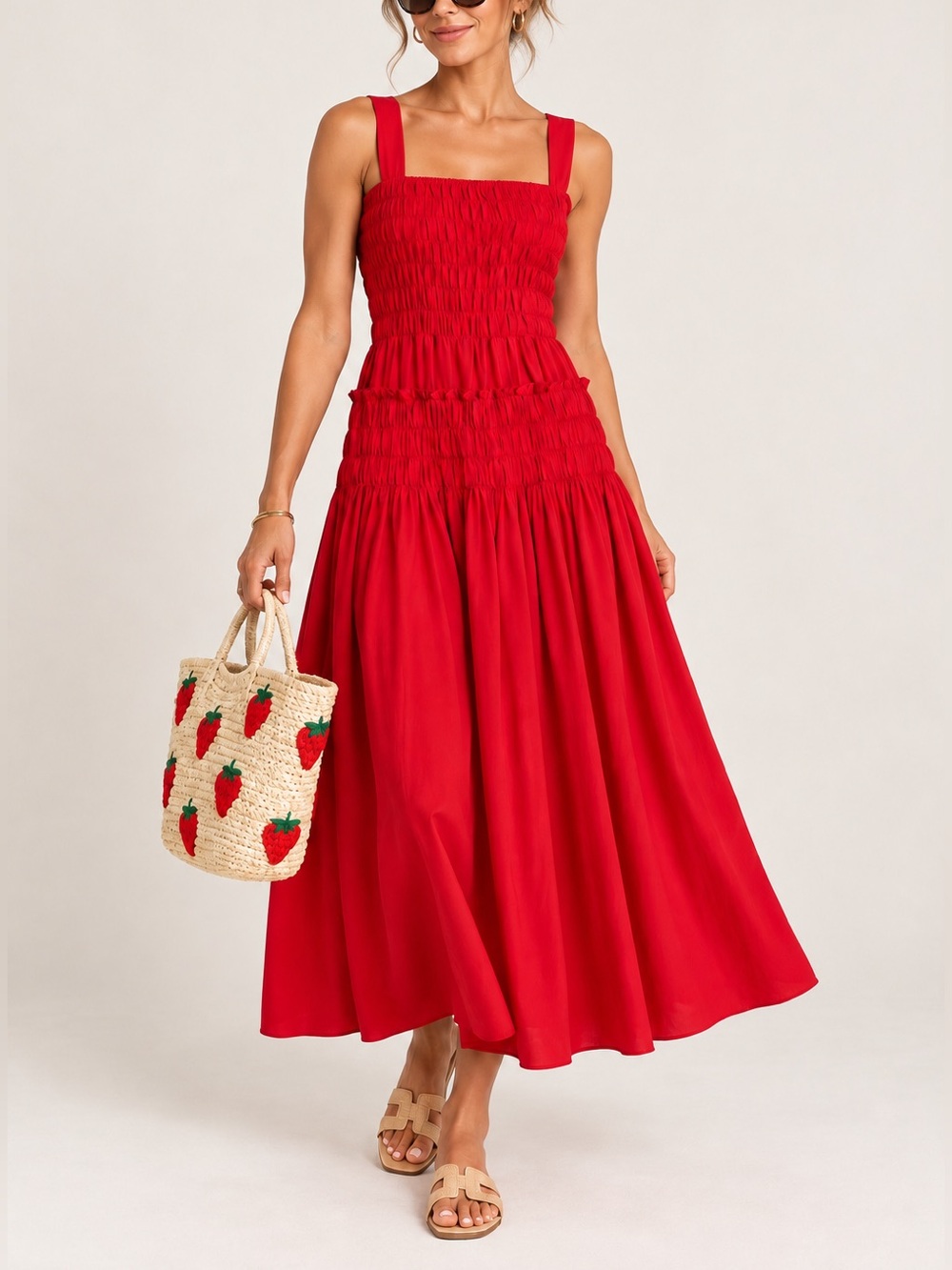 J. Crew Red Smocked Midi Dress, size Medium